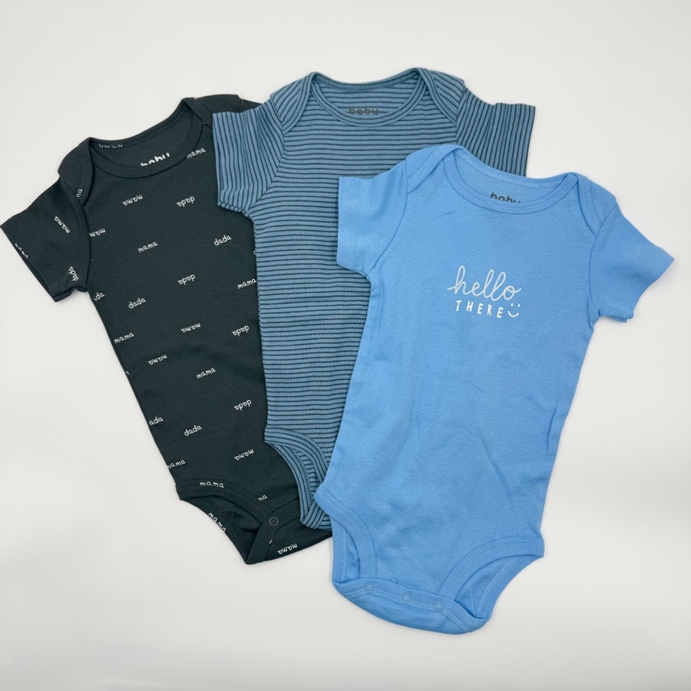 Baby Cantel Set of 3 Bodysuits 12-18 months Blue & Gray Short sleeves